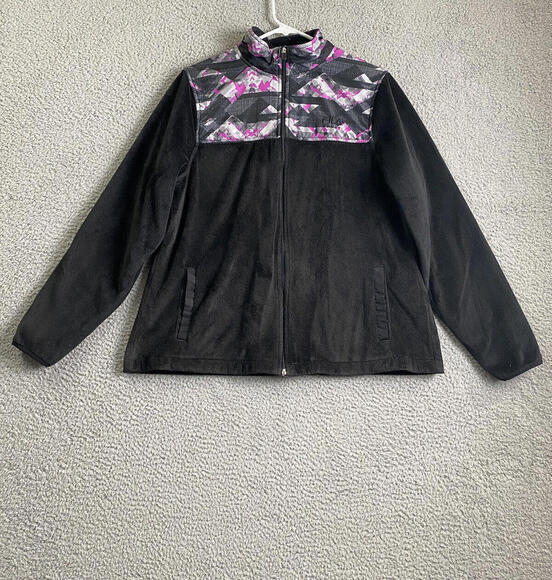 FILA Jacket Womens Large Black Pink Colorblock Full Zip Sweatshirt - Picture 1 of 12